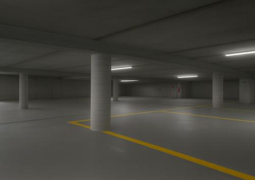 an empty parking garage with columns and a parking lot at Sechi Hotel Milano in Milan