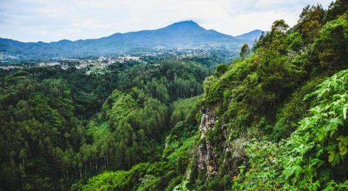 a view of a forested mountain with a city at VillaTel Salse in Bandung