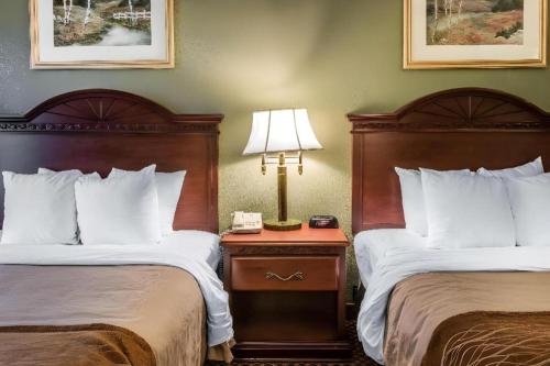 a hotel room with two beds and a table with a lamp at Quality Inn & Suites Ann Arbor Hwy 23 in Ann Arbor