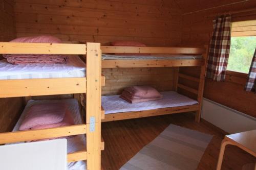 two bunk beds in a log cabin at Visulahti Cottages in Mikkeli