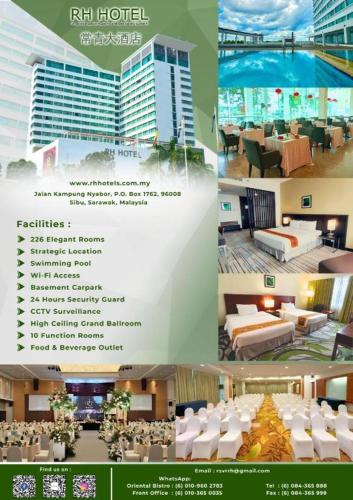 a collage of photos of a hotel with a flyer at RH Hotel Sibu in Sibu