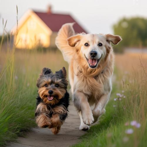 two dogs running down a dirt road at La Crosona in Colà di Lazise