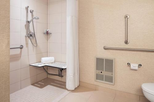 a bathroom with a shower and a toilet at Chicago Marriott Naperville in Naperville