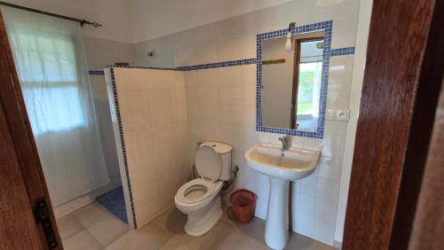 a bathroom with a toilet and a sink at la maison de la fontaine in Cap Skirring