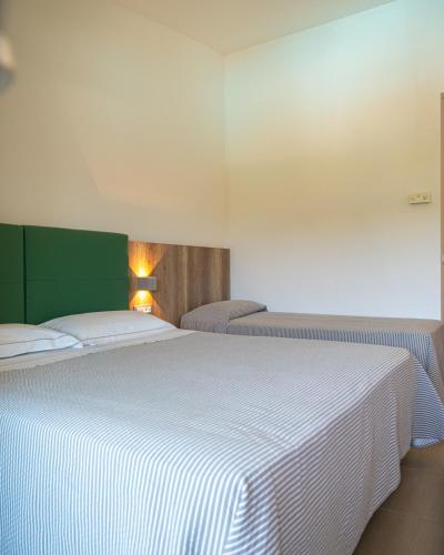 a bedroom with two beds and a green wall at Hotel San Teodoro in San Teodoro