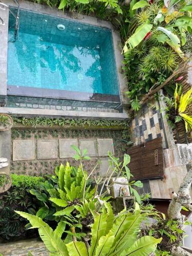 an overhead view of a swimming pool in a garden at Natha Ubud Private Pool Villa by EPS in Ubud
