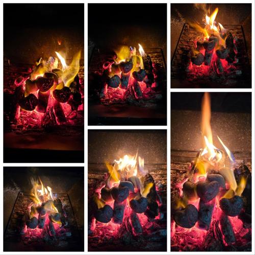 a group of four pictures of a fire oven at Nobless Pension in Taean