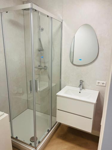 a bathroom with a shower and a sink at B&B s12 in Doetinchem