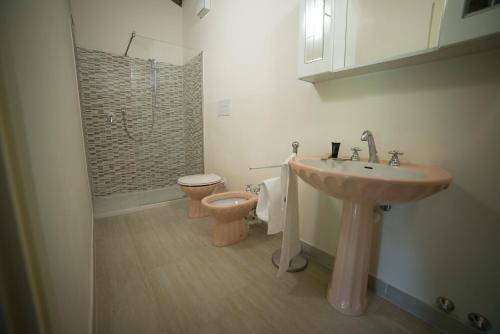 a bathroom with a sink and a toilet and a shower at Villa Franca in Franciacorta in Passirano