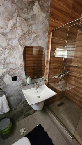 un baño con lavabo y espejo en Home of comfort and luxury, en Apenkwa
