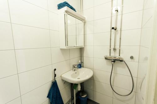 bagno con lavandino e doccia di Villa Högbo a Iniö