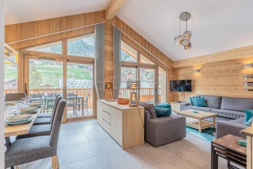 Ruang duduk di Bellecôte – superbe appartement chaleureux vue montagne