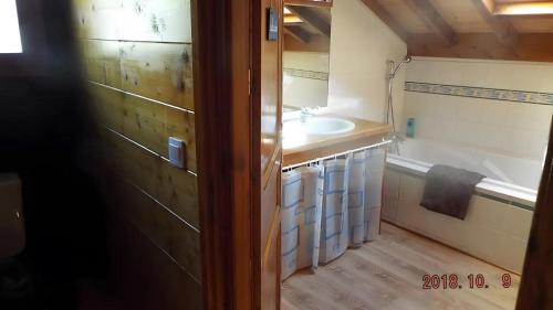 a bathroom with a sink and a bath tub at Chambres D'hôtes Barnabas in Beaune