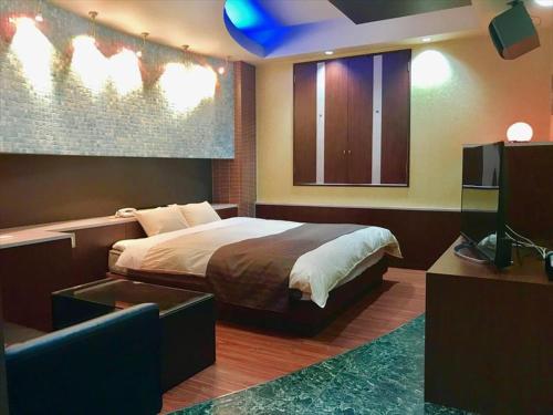 a bedroom with a large bed and a television at Hotel Festa (Adult Only) in Narita