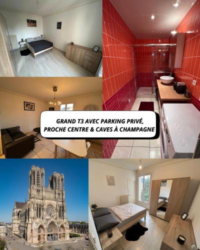 Grand T3 avec parking privé, centre & caves à champagne