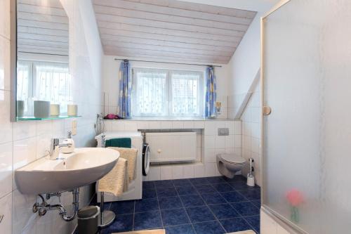 a bathroom with a sink and a toilet at Ferienwohnung Weinbergblick in Auggen