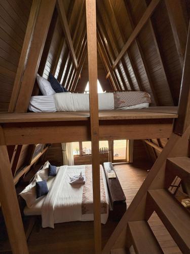an overhead view of a bedroom in a tree house at Langit Wanagiri in Gitgit