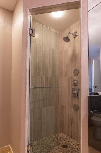 a shower with a glass door in a bathroom at Eurostars St Gregory Dupont Circle Georgetown in Washington