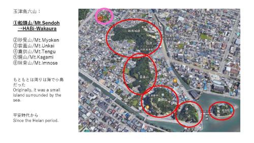 a map of a city with red circles at HABi-Wakaura in Wakayama