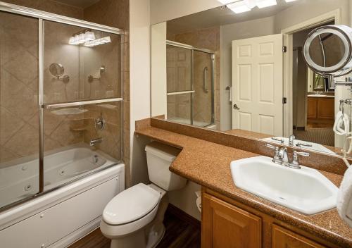 a bathroom with a toilet and a sink and a mirror at Club de Soleil All-Suite Resort in Las Vegas