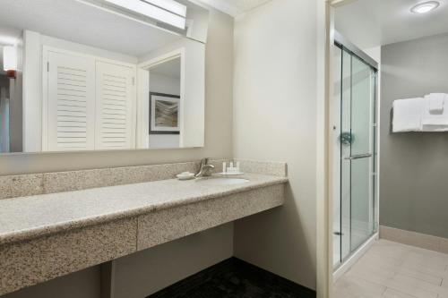 a bathroom with a sink and a mirror at Courtyard Lafayette Airport in Lafayette