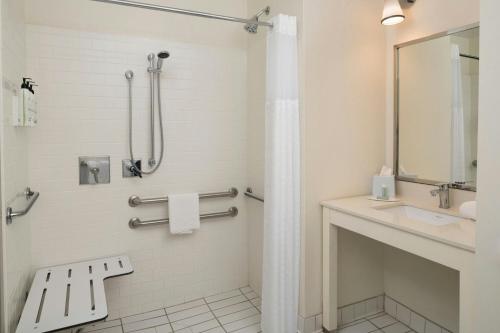 a bathroom with a shower and a sink at Fairfield Inn & Suites by Marriott Chattanooga in Chattanooga