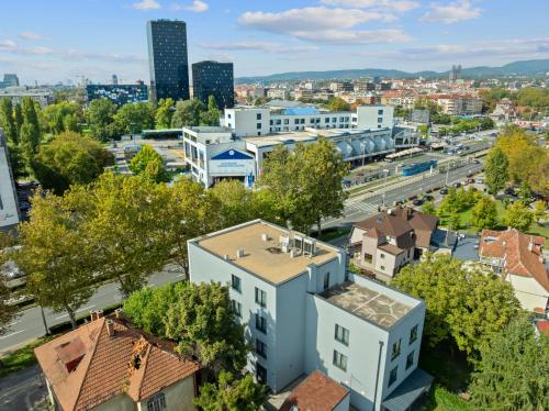 an aerial view of a city with buildings at iNova in Zagreb