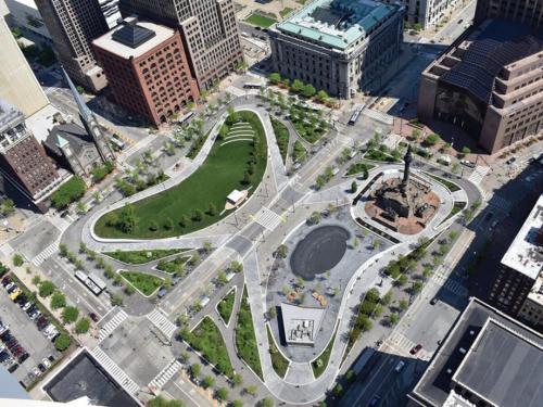 an aerial view of a park in a city at Spacious Downtown Sq Stadium, Casino, R&R HoF! in Cleveland