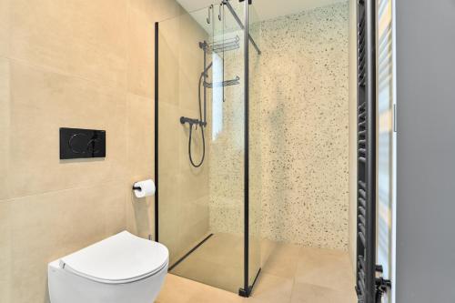 un baño con ducha y WC en Heřmánek by Mountain ways, en Abertamy