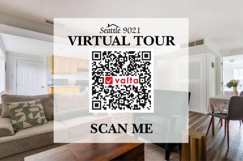 a living room with a virtual tour scan me sign in a living room at Entire Apt in South Seattle Workspace and Yard in Seattle