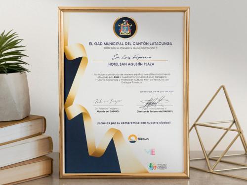 a frame sign for a certificate of eligibility for the chinese communist party at Hotel San Agustin Plaza in Latacunga
