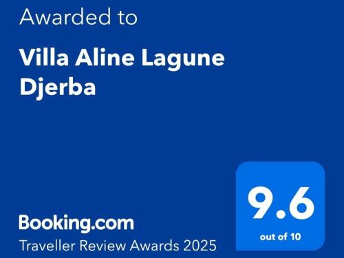 a screenshot of a cell phone with the text awarded to villa aleinephrine at Villa Aline Lagune Djerba in Midoun