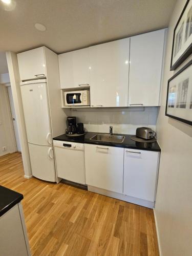 O bucătărie sau chicinetă la Cozy Apartment with Sauna near City Center