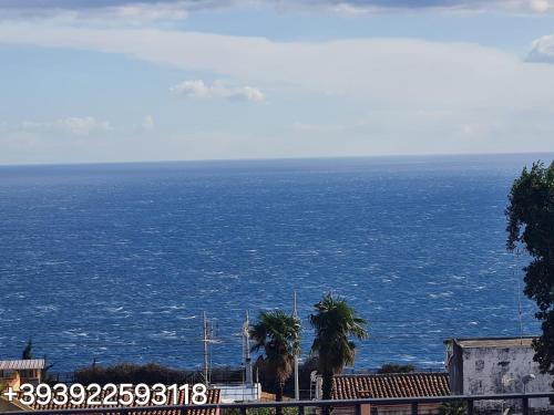 a view of a large body of water with palm trees at Bellavista in Acireale