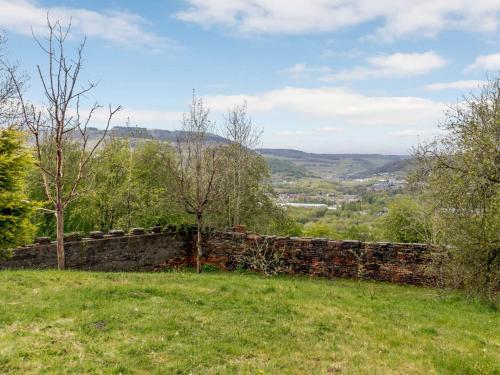 a stone wall in a grassy field with trees at 1 Bed in Aberdare 82906 in Merthyr Tydfil