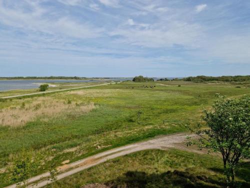 a dirt road in a field next to a body of water at 6 person holiday home in Thyholm-By Traum in Thyholm