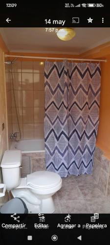 a bathroom with a toilet and a shower at Arriendo de habitación amobladas centro de la ciudad de la serena chile in La Serena