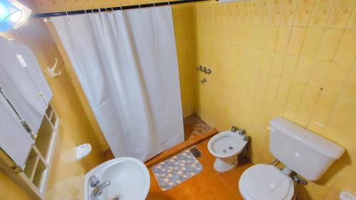 a bathroom with a toilet and a shower and a sink at Departamento ITATI in General Alvear