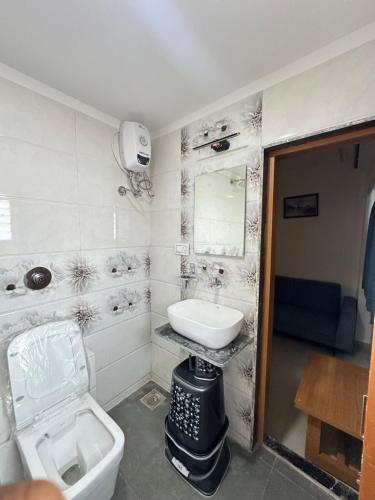 a small bathroom with a sink and a toilet at Hotel Royal Elite in Vapi