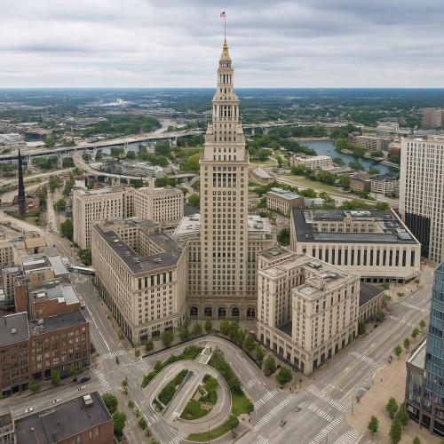 an aerial view of the empire state building at Spacious Downtown Sq Stadium, Casino, R&R HoF! in Cleveland