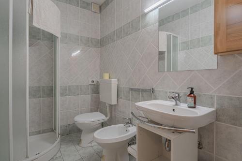 a bathroom with a sink and a toilet and a shower at Oblak Estate in Rigelj pri Ortneku