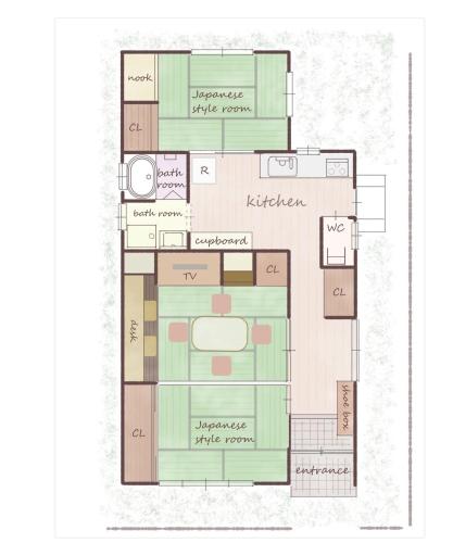 a floor plan of a house at Suzuka Circuit 15min Family House鈴鹿サーキット15分子連れ大歓迎段差無し漫画おもちゃの一棟貸切宿 in Kameyama