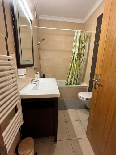 a bathroom with a sink and a toilet and a mirror at Rockfield 4 in Albufeira