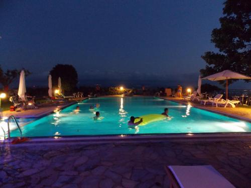 a group of people in a swimming pool at night at B&B Pacilita in Pianopoli