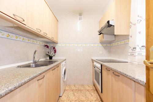 a small kitchen with a sink and a dishwasher at Apartamentos MARE INTERNUM III La Pineda in La Pineda