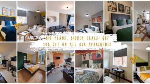 a collage of photos of a hotel room at Great offers on Long Stays!! LaLuNa Apartments in Gateshead