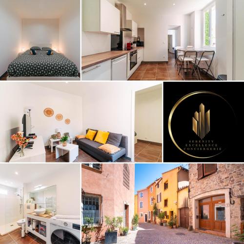 a collage of photos of a apartment at Cocoon Bleu T2 Cosy Gare et Centre à Pied in Fréjus