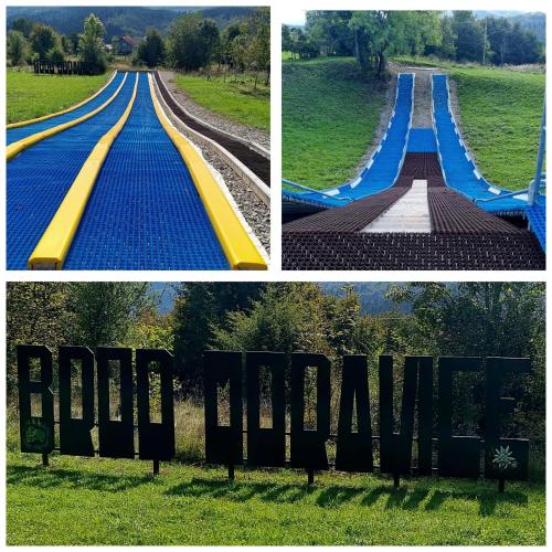 a collage of four pictures of a roller coaster at Cosy home D&D in Brod Moravice