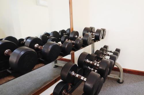 a row of dumbbells on display in a gym at Jambiani lodge house in Jambiani