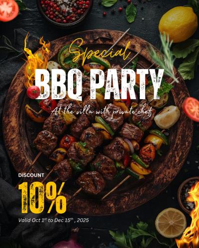a flyer for a bbq party with a plate of food at Danang Ocean Resort & Spa Non Nuoc Beach Villas in Danang